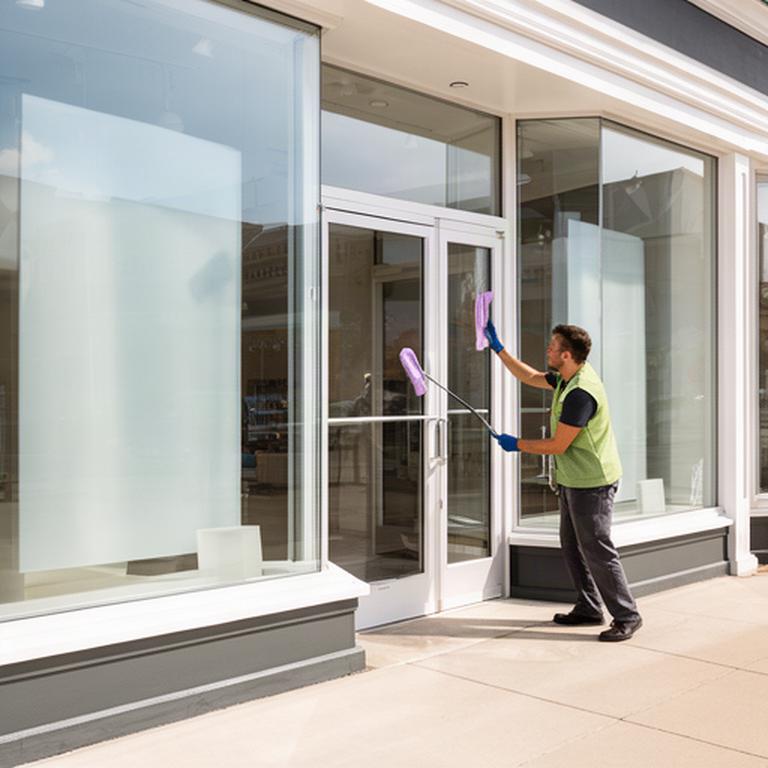 Clean storefront windows and entryway prepared for customers in Lancaster