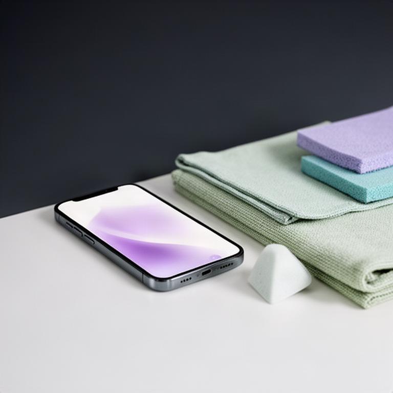 Smartphone displaying a secure message beside a folded cleaning cloth