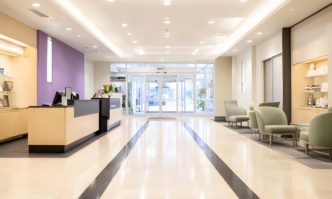 Welcoming commercial lobby with clear walkways and polished floors after professional cleaning