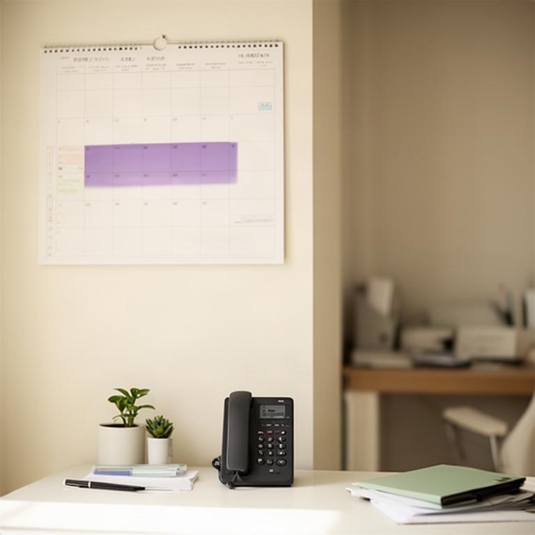 Wall calendar marked with a scheduled cleaning appointment in a quiet home office