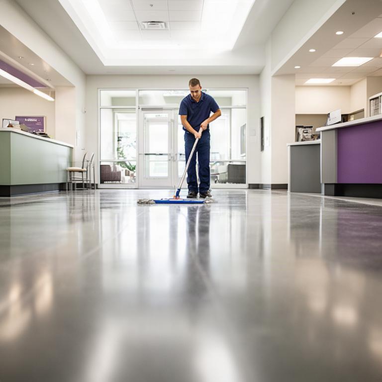 Cleaner mopping a polished commercial floor in a Lancaster business
