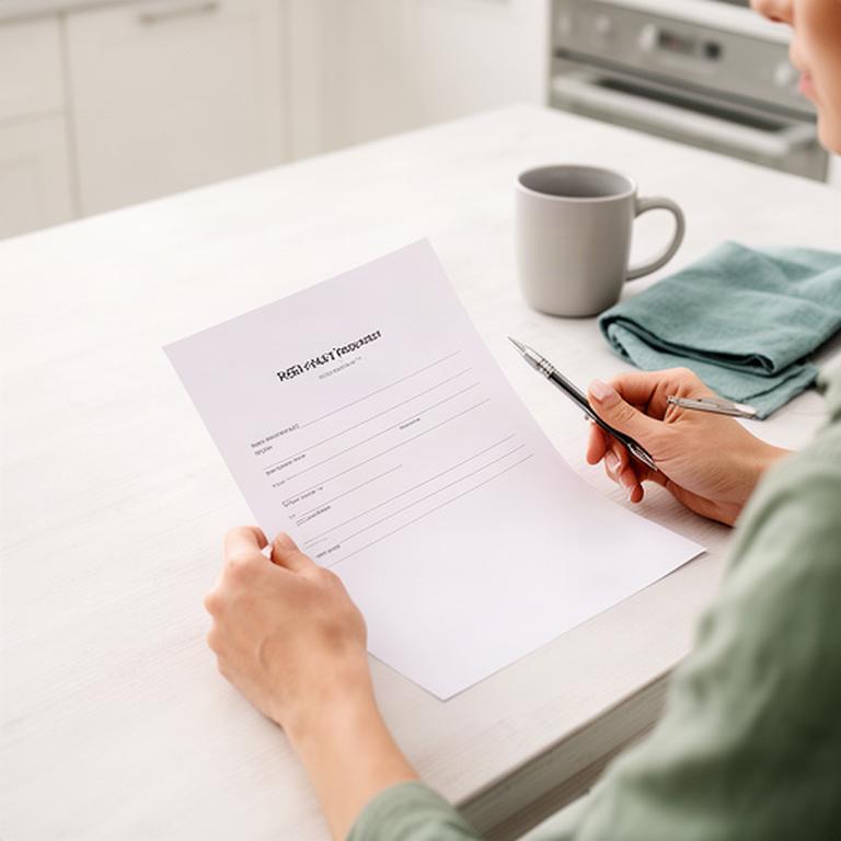 Person reading a privacy request form at a clean kitchen table