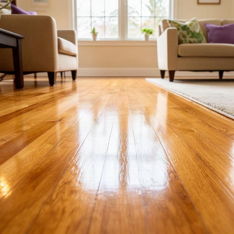 Polished hardwood floor reflecting light in a freshly cleaned Lancaster living room
